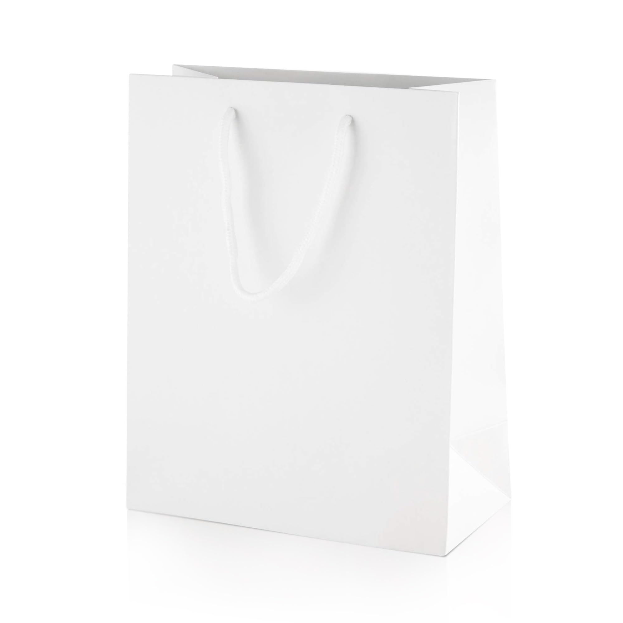Thepaperbagstore 5× White Medium Matt Laminated Gift Bags 20 × 24 × 10 cm – 250 gsm Boutique Paper Bags with Rope Handles & Reinforced Base – Ideal for Gifts, Weddings, Retail & Corporate Use