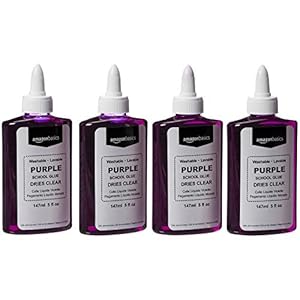 AmazonBasics Purple Washable Liquid School Glue, Dries Clear, 5 oz Bottle, 4-Pack