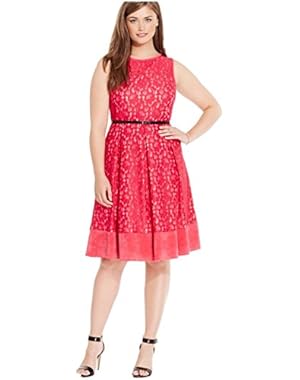PLUS Winter Rose All Over Lace A-line Belted Dress- Size 18W