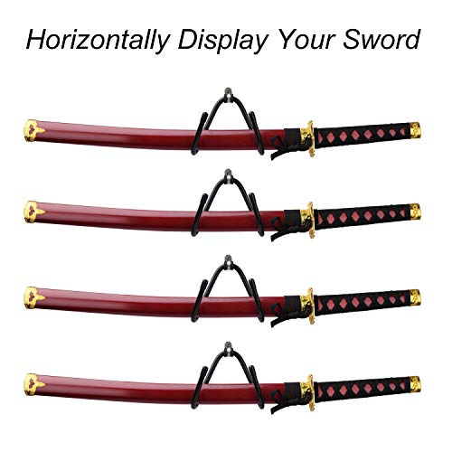 LEKUSHA 4 Pcs Adjustable Sword Wall Mount Sword Display Rack Holder Hanger Hook for Axe, Sword, Keyblade - Vertical or Horizontal Display