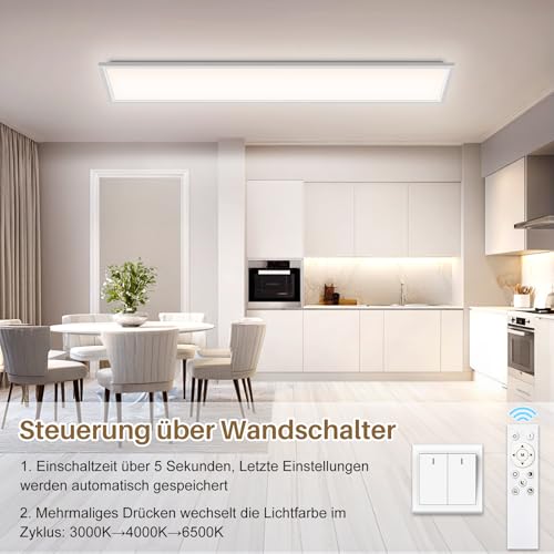 LED Ceiling Light Dimmable - LED Panel 100 x 25 cm, 36 W 3600 LM Ceiling Light with Remote Control 3000 K - 6500 K - Night Light Warm - Ceiling Light Flat for Bedroom Children's Room Living Room Kitchen Lamp