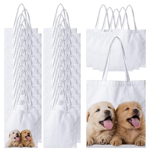 Joyclub 40 Pieces Sublimation Blanks Canvas Tote Bags Bulk Polyester Reusable Grocery Cloth Shopping Bags for Heat Transfer Tie Dye Advertising Painting Crafting DIY Gift