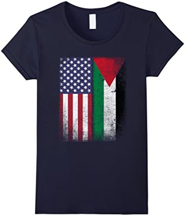 Womens American Palestinian Flag T-shirt Palestine Heritage Pride Large Navy