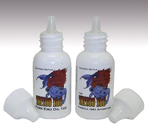 Tattoo and Piercing AfterCare Kit - Fights Infection - Tattoo You Organics Formula 1981 Organically Made: Pure Emu Oil Two 1oz - 30ml Plastic Dropper Bottles