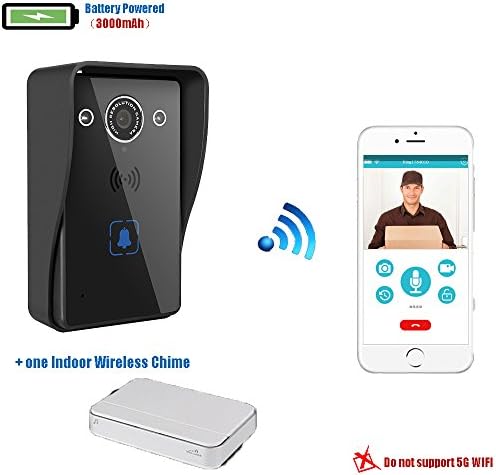 Battery Powered HD Video Wifi Wireless Doorbell, Rechargeable Long Standby ,Night Vision, 2-Way Audio, IR-CUT, Motion Sensor, Door Camera,Waterproof Intercom System, Unlocking(ONE Wireless Chime)