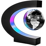 Gresus Magnetic Levitation Floating World Map Globe with C Shape Base, Floating Globe with LED Lights, Great Fathers Students Teacher Business Boyfriend Birthday Gift for Desk Decoration ?Black)