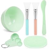 Face Mask Mixing Bowl Set, Teenitor DIY Facemask Mixing Tool Kit with Silicon Face Mask Brush Facial Mask Bowl Stick Spatula Gauges Puff, Pack of 8, Green