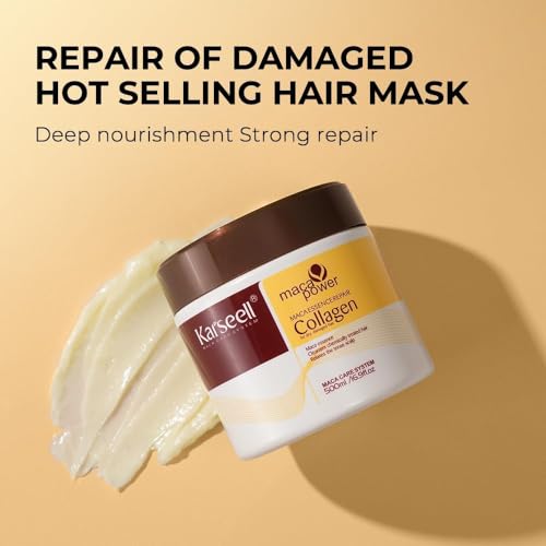 Karseell Maca Essence Repair Set, Collagen Hair Mask & Hair Oil Deep Repair Hair Care for Dry Damaged Hair All Hair Types 500 ml + 50 ml