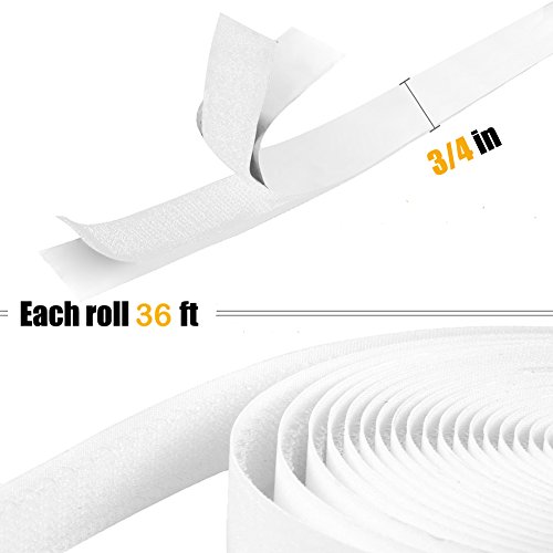 Self Adhesive hook and loop tape roll sticky back strip Adhesive backed Fabric fastener Mounting Tape for Picture and Tools Hanging Pedal Board Fastening by JIHO (3/4INCH, WHITE) - Thumbnail 7