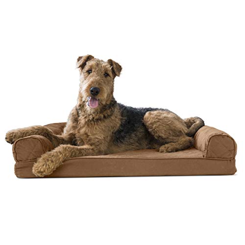 Furhaven Pet Dog Bed | Memory Foam Quilted Traditional Sofa-Style Living Room Couch Pet Bed w/ Removable Cover for Dogs & Cats, Toasted Brown, Large