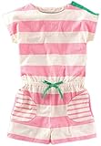 Fiream Girls Summer Shortsleeve Cotton Striped jumpsuitss(1001TZ,4T)