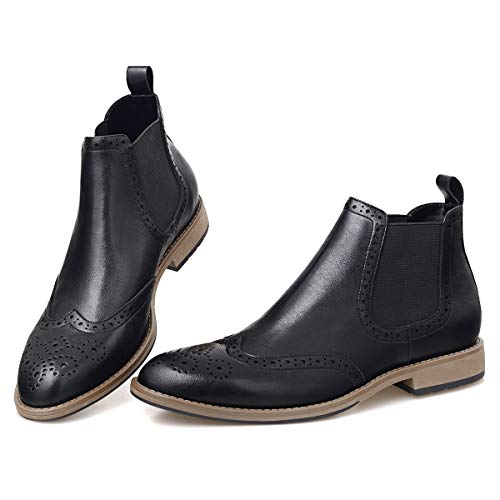 GM GOLAIMAN Men's Chelsea Boots Wingtip Brogue Full Brogue Boots Ankle Dress Boots Slip On Black 11