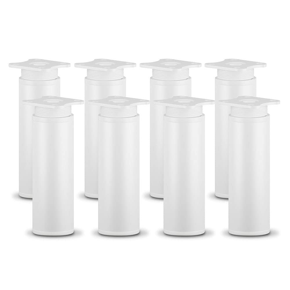 sossai® MFR1 Designer Furniture Feet Height Adjustable Set of 8 Round Profile Diameter 40 mm Colour: White Height: 120 mm (+20 mm) Material: Aluminium | Wood Screws Included — image 1