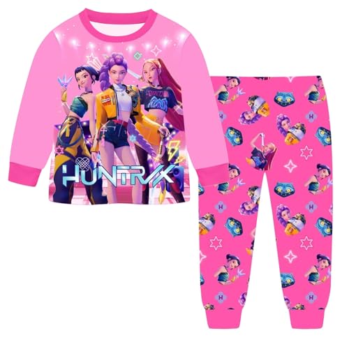 Kpop Pyjamas, Girls Pyjamas Anime Print Kpop Pjs Set 2 Pieces Long Sleeve Shirt and Pants Clothing Set K-pop Cartoon Graphic Pajamas K Pop Pjs Merch Clothes Music Party Nighties Sleepwear