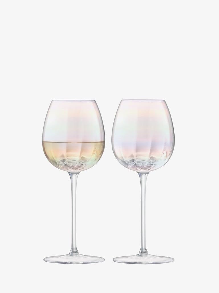 LSA International Pearl White Wine Glass 325ml Mother of Pearl | Set of 4 | Mouthblown & Handmade Glass | Hand Painted | PE02