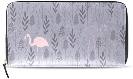 CCBHGY Women's Flamingos And Leaves Clutch Leather Long Wallet Purse