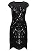 Vijiv Art Deco Great Gatsby Inspired Tassel Beaded 1920s Flapper Dress, Pure Black, XX-Large