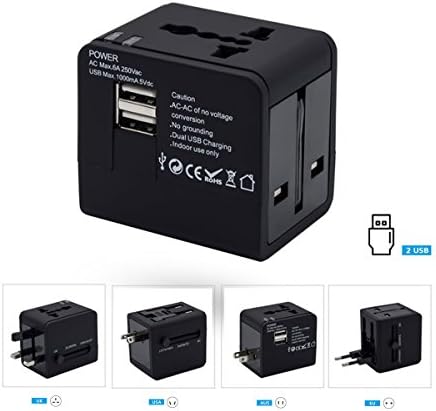 World Travel Adapter and Converter Combo Worldwide All in One universal Travel Plug Adapter with 2.1A Dual USB Charging Ports for US Europe UK AUS over 150 Countries Great for iPhone/Smartphones/Lapto