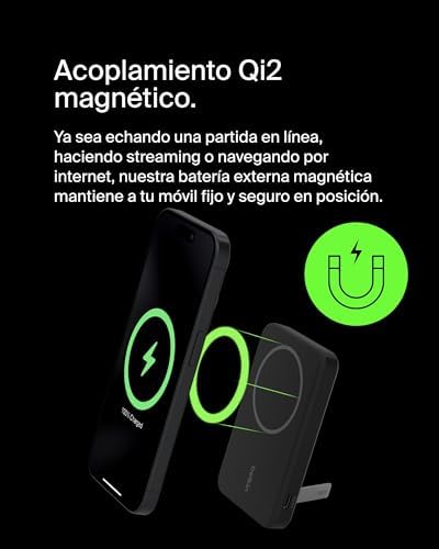 BoostCharge Pro 5000mAh Bateria Externa Sem Fios com Qi2, Carregador Portátil Compatível com MagSafe + Suporte para Cavalete, Bateria Portátil para Telemóveis 16, iPhone 15, 14, 13 e outros, Preta