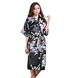 Yidarton Womens Long Fashion Kimono Robe with Peacock and Blossoms