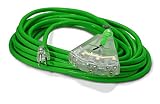 25-ft 14/3 Heavy Duty 3-Outlet Lighted SJTW Indoor/Outdoor Extension Cord by Watt's Wire - Green 25' 14-Gauge Grounded 15-Amp Three-Prong Power-Cord (25 foot 14-Awg)