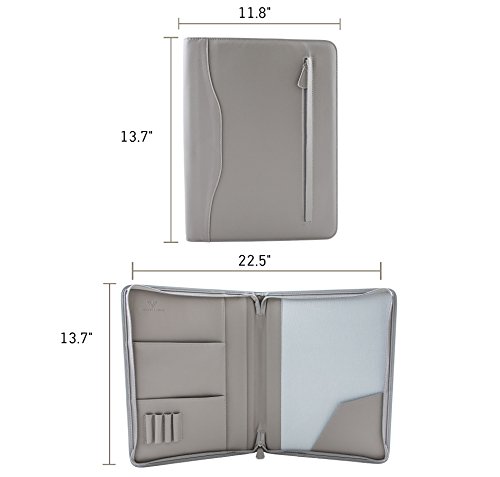 Professional PU leather Padfolios | Business Portfolio Document Organizer & Holder | Padfolio Case for Notepads, Pens, Phone, Documents, & Business Cards | Stylish Grey Portfolios Folders