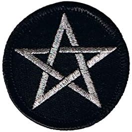 2 INCH Silver Pentagram Patch Star Satan Symbol Embroidered Iron On Applique