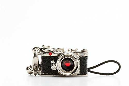 Miniature Camera Charm Range Finder Type Silver with Swarovski Made in Japan
