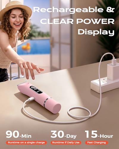 Bikini Trimmer Women, POPYES 2026 Upgrade Painless Razors,Trimmer for women & Body Hair Shaver Wet & Dry Waterproof for Shower Use, 2in1 Head with LED, USB Rechargeable with Cable, for Bikini Line