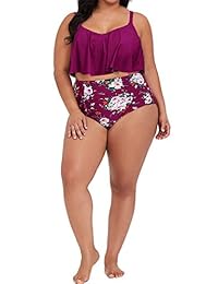 Traje de baño de cintura alta para dama con volantes florales y volantes, monokini de dos piezas