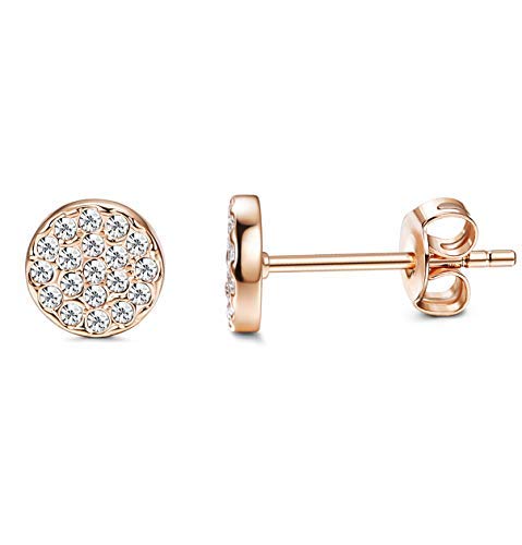 Sllaiss Mini Disc Pave Stud Earrings for Women Girls Made with Swarovski Crystals Minimalist Earrings With Gift Box Rose-gold