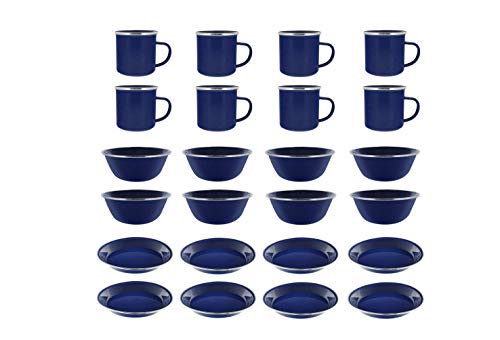 Direct 2 Boater Camping Tableware 24 Item Set - Includes 8 ea of 24 oz Mugs, 6" Bowls & 10" Plates - Metal w/Blue Enamel Finish - Thumbnail 7