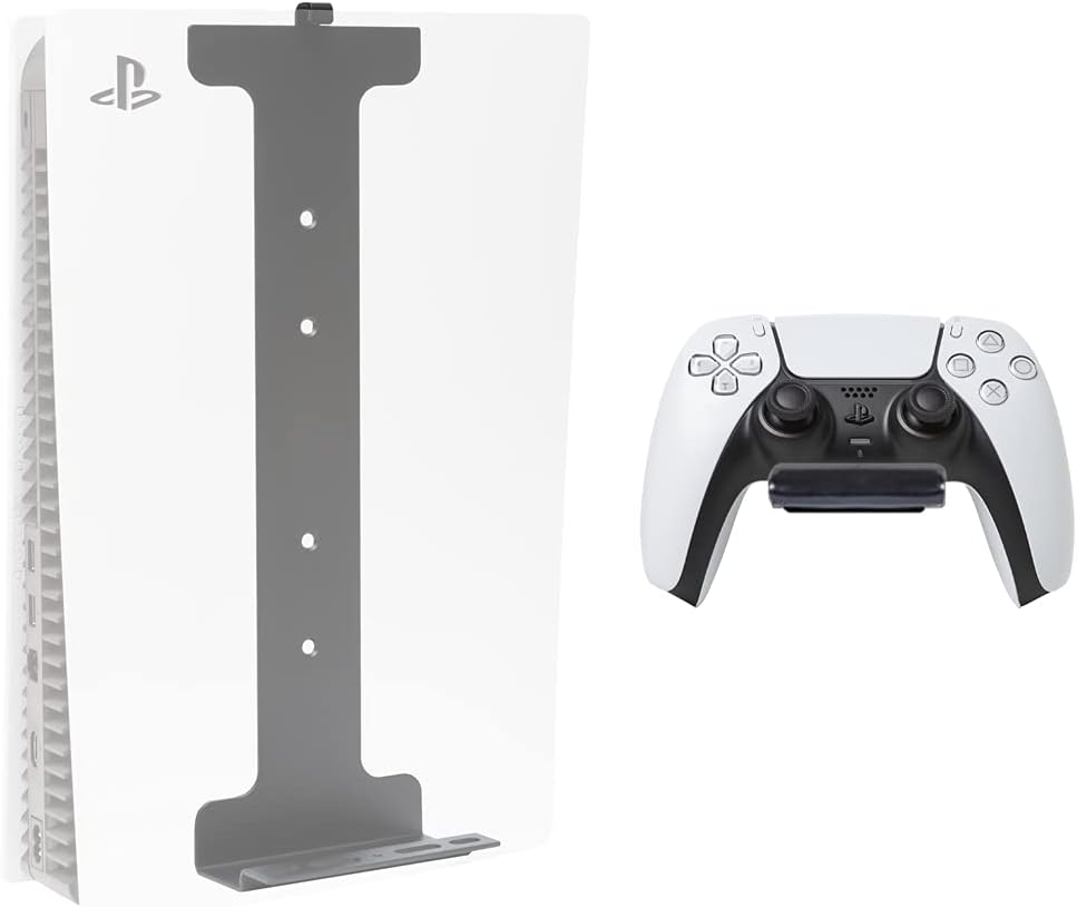 HIDEit Mounts Pro Bundle Wall Mounts for PS5 and Controller - Mount for PlayStation 5 and Controller - Bracket for PS5 - Mount Kit for PS5 - Rubber Dipped Controller Holder - British Registered Design