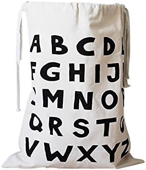 FUJINET Canvas Laundry Bags Household Drawstring Organizers Storage Sorting Bags 19"x27"(White, Letters)