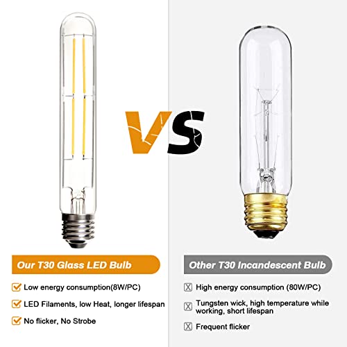 BRIMAX E27 LED Dimmable Bulbs 8W Equivalent to 80 Watt Warm White 2700K Edison Bulb AC230V T10/T30 LED Tubular for Rustic Hanging Baskets, Chandeliers, Wall Lights, 4Pack