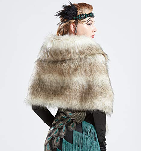 BABEYOND Womens Faux Fur Collar Shawl Faux Fur Scarf Wrap Evening Cape for Winter Coat