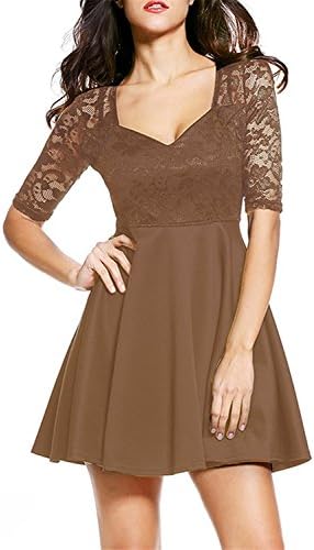 Robert Reyna Nice Women's Lace Bodice Skater Dress (Medium, Apricot,half sleeve)
