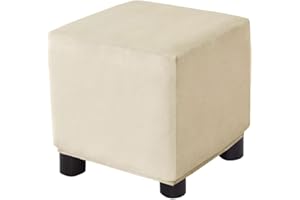 Bifaunvogel Ottoman Cover Square Velvet Storage Ottoman Slipcovers Thick Stretch Footrest Foot Stool Covers Protector with Elastic Band(Small-Beige)