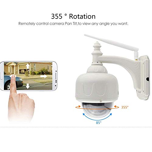 PTZ Dome IP Camera 1080P WiFi CCTV Outdoor Security Camera H.265/H.264 with 2.8-12mm Lens 5X Zoom Auto Focus, 355° Pan/90° Tilt, Night Vision, Motion Detection, Micro SD Card Slotlot