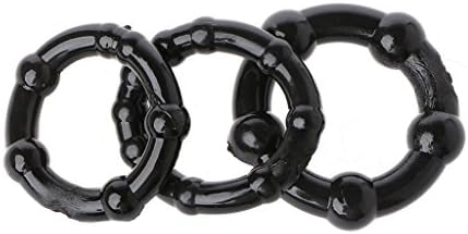 Jiaua 3Pcs Stretchy Cɔ-Ck Beaded Ring Set,Longer Harder Stronger Time Dealy Ring for Men Enhancer - Black