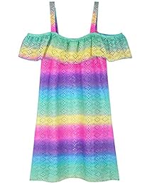 Cubiertas de niña de Hilor Trajes de baño Fuera del hombro Traje de baño Vestido de playa hueco con volantes Cubrir para niños