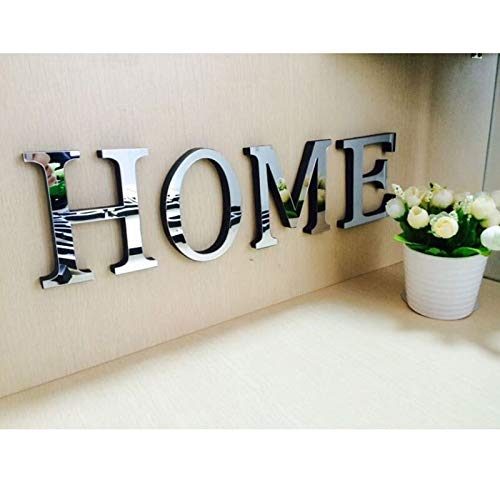 ZHANGTING 4 Letters Home Love 3D Mirror Wall Stickers, Home Decoration DIY Wall Decals Removable Decor Silver Color (Home)