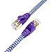 Tera Grand - 6FT - CAT7 10 Gigabit Ethernet Ultra Flat Patch Cable for Modem Router LAN Network - Braided Jacket, Gold Plated Shielded RJ45 Connectors, Faster Than CAT6a CAT6 CAT5e, Purple & Blue