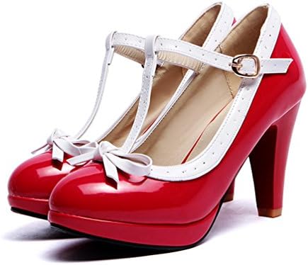 AIWEIYi Womens T Strap Sweet Bow High Heel Platform Dress Pump Shoes