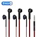 Parkido 3 Pack In-Ear Wired Earbuds with Microphone Earphones Stereo Sound Earbud Headphones for iOS, Android, Windows, iPhone, iPad Black+Red