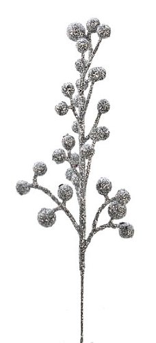 Factory Direct Craft Package of 24 Glittery Silver Artificial Berry Picks for Holiday Decorations or Floral Arranging