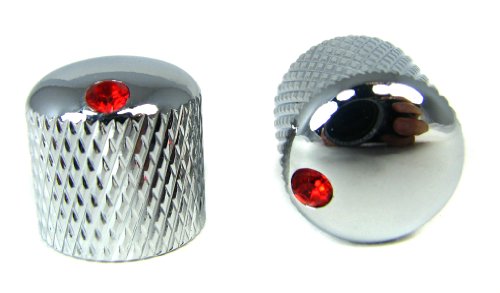 2-pack Potentiometer Knobs: Dome-Top Knurled Chrome with Ruby Indicators
