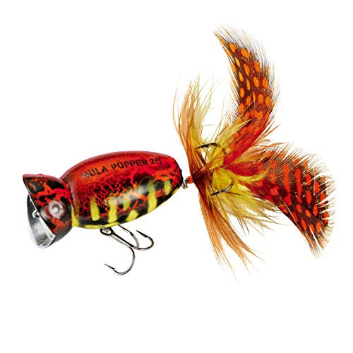 Arbogast Hula Popper 2.0 Topwater Angelköder mit gefiedertem Drillingshaken und Crackle Pattern Body – Bild 3