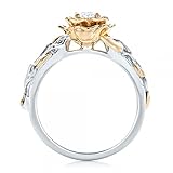 Women's Vintage Two Tone Blooming Rose Bridal Engagement Wedding Halo Promise Eternity Rings