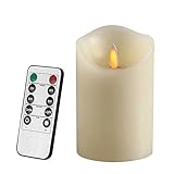 Air Zuker Flameless Candles Battery Operated Pillar LED Candle, Real Wax &amp; Dancing Flame Motion Candle with Timer and 10-key Remote, Use AAA Batteries[not-included], 3.25 X 5-Inch, Ivory (Kitchen)